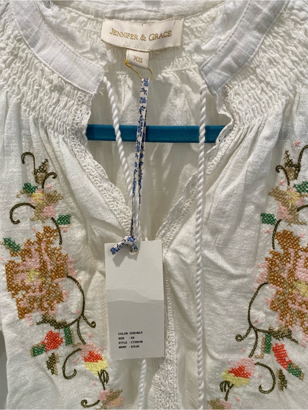 NWT Jennifer & Grace Embroidered Shirt / Blouse Sz. XS - Picture 2 of 3